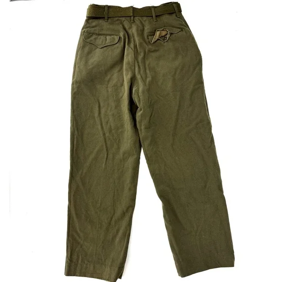 WWII U.S. Army Field Trousers w Belt Wool OD 33 - 18 oz Button‎ Fly Small 30x30
